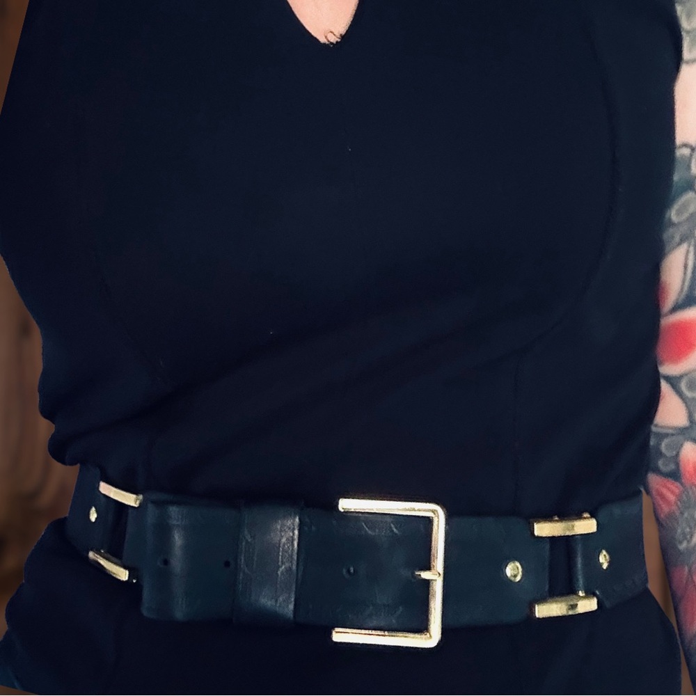 VINTAGE Badass Genuine Leather Belt with Gold Hardware and Buckle